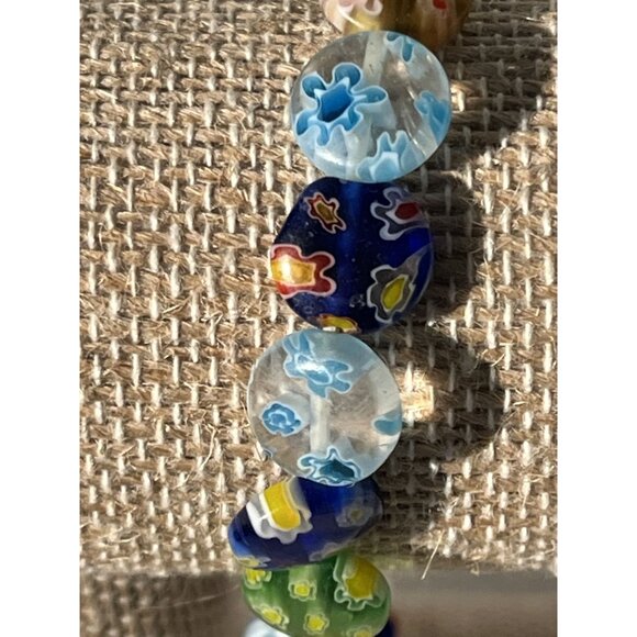 Handmade Millefiori Glass Bead Stretch Bracelet With Multicolor Floral Design - Picture 7 of 8